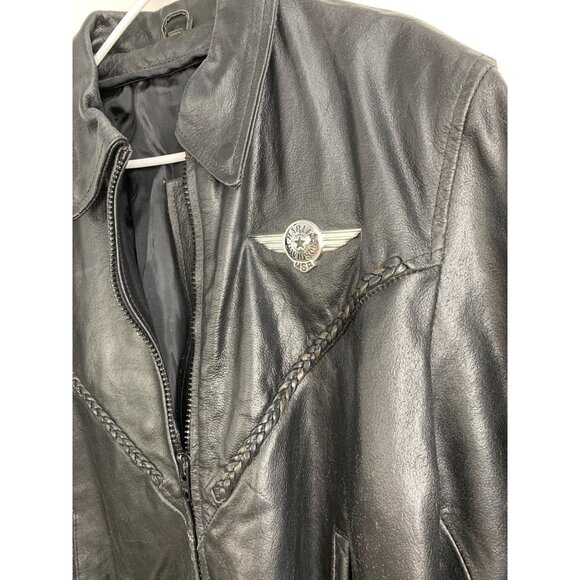 Harley-Davidson Black Leather Moto Jacket Wing Logo Mens Size L RJ10110 - Picture 3 of 10